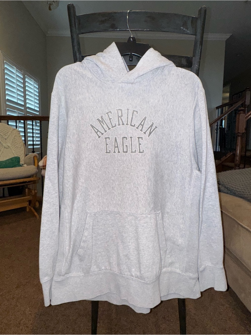 American Eagle Vintage Light Gray Hoodie with Front Pocket
